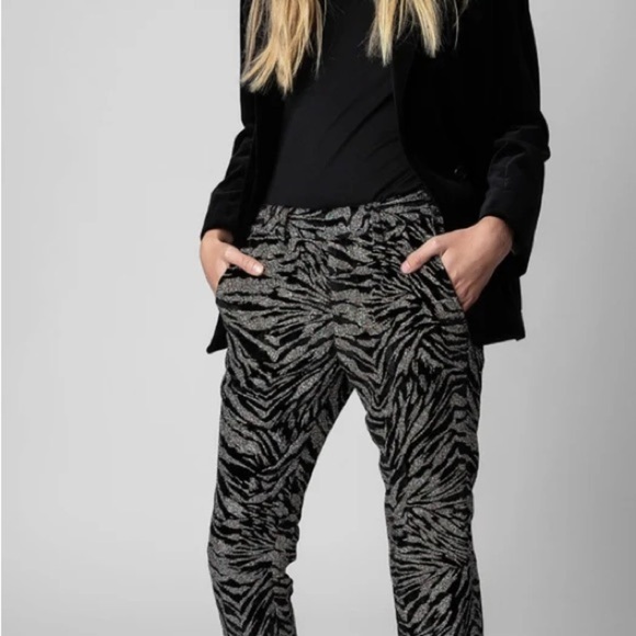 Zadig & Voltaire Zebra Velvet Glitter Wide-Leg Pants – Runway Piece (M) - Picture 8 of 9